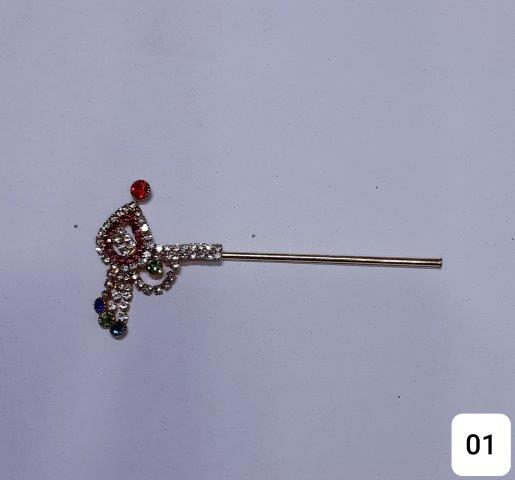 GOLDEN METALLIC 3" BANSURI WITH MULTI STONES